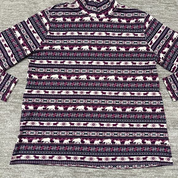 Lands End Shirt Womens Large Purple Fair Isle Polar Bear Moose Holidays Outdoors - Picture 2 of 14